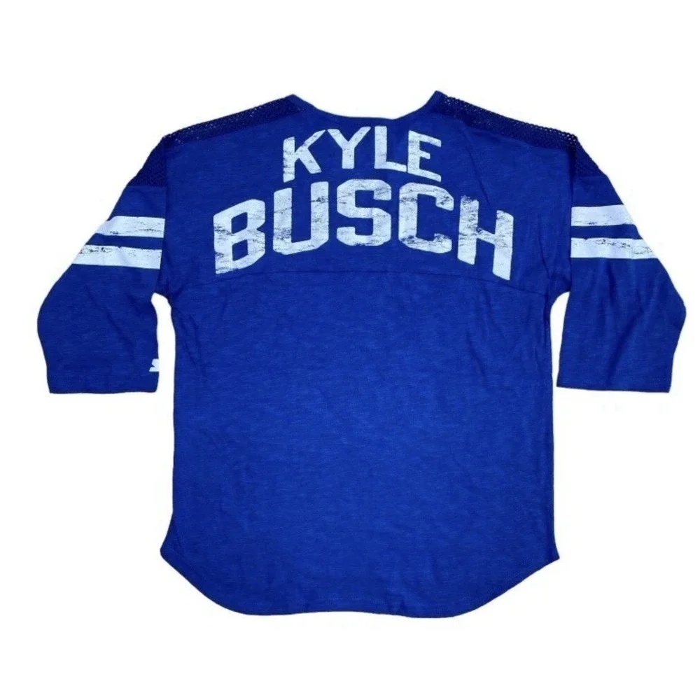 Kyle Busch T-Shirt Starter Womens Medium 3/4‎ Sleeve Scoop Neck Royal White NWT - Picture 10 of 10